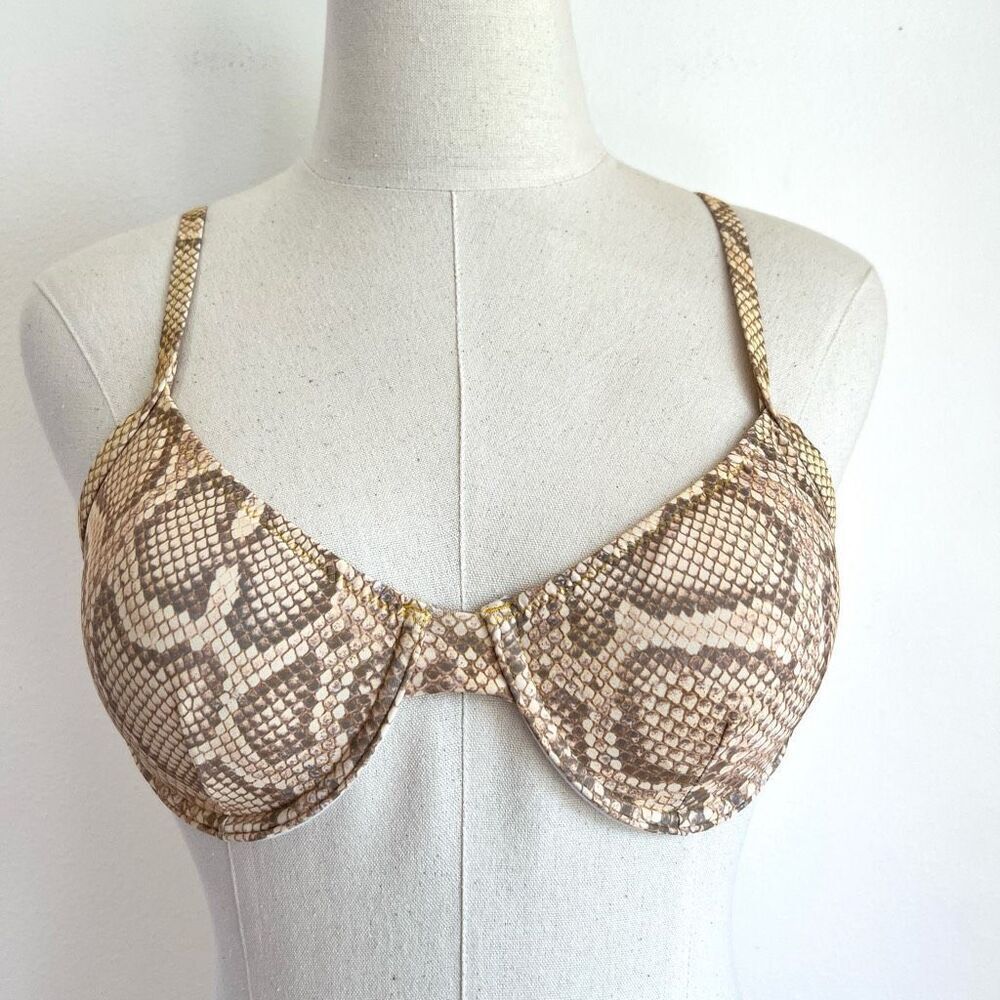 Romwe Underwire Snakeskin Print Bikini Swimsuit Top Size Small Yellow and Tan